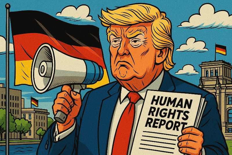 Grafik: Trump rettet Meinungsfreiheit in Deutschland mit Megafon