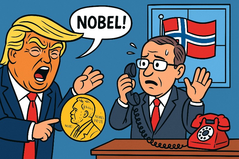 Grafik: „Hey Jens, wie sieht’s aus, wann krieg ich endlich meinen Friedensnobelpreis?“