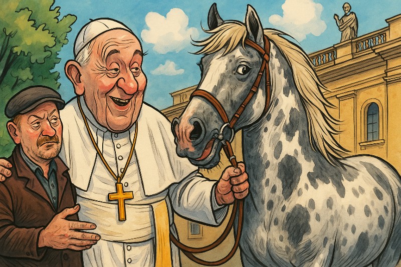 Grafik: Der Papst und das Pferd – Wenn Heiligkeit auf Hochglanz trifft