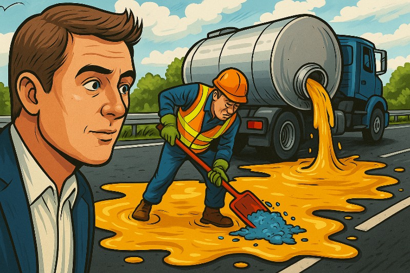 Grafik: Fettstau auf der B42 – die goldene Spur des Grauens