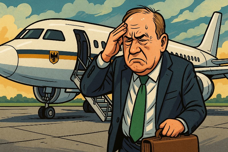 Grafik: Rainer steigt um – auf das Verkehrsmittel der Hoffnung: die Linienmaschine