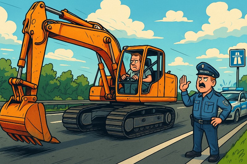 Grafik: Das Befahren der Autobahn mit einem Bagger ist verboten.
