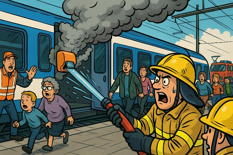 Grafik: Ein Händetrockner in der Zugtoilette hat angefangen zu schmoren.