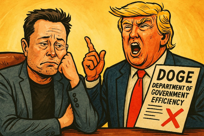 Graqfik: Für Trump arbeiten ist wie Raketen bauen – nur mit mehr Leuten, die schreien.