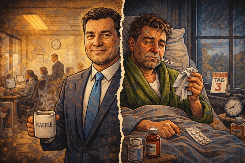 Grafik: Halb krank, ganz tapfer