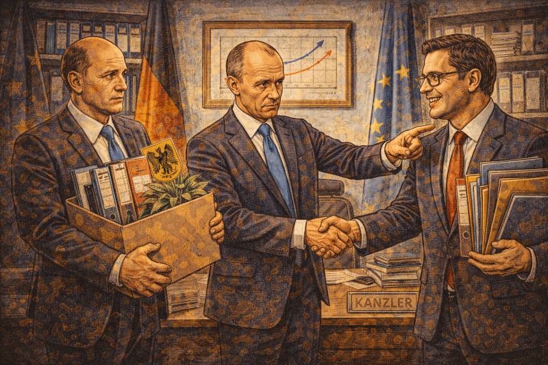 Grafik: Der Büroleiter fällt, der Kanzler dankt