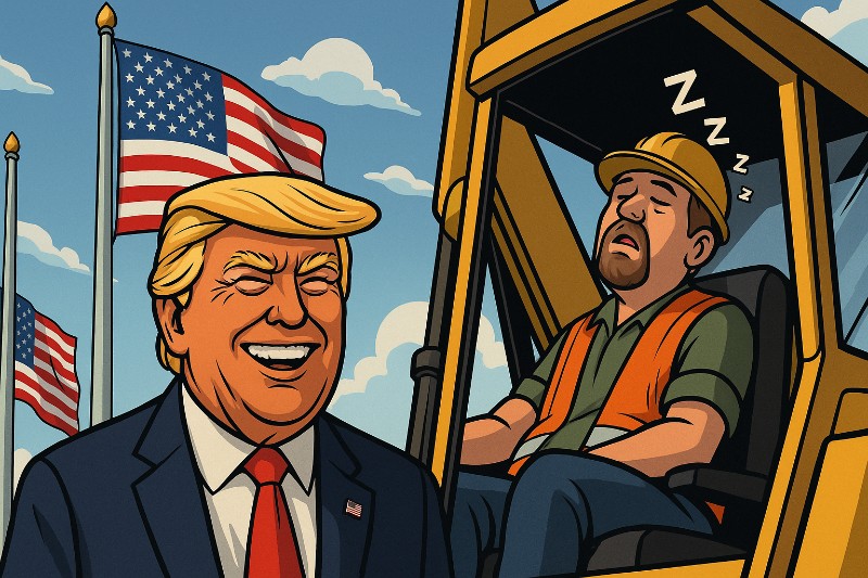 Grafik: Schlafender Bauarbeiter durchkreuzt Trumps Pathos