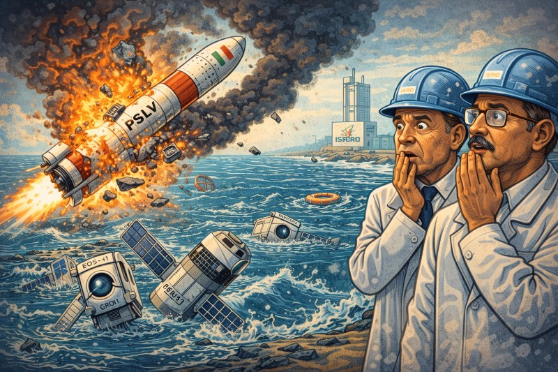 Grafik: Indien, die rebellische dritte Stufe und 16 Satelliten mit akutem Badeurlaub