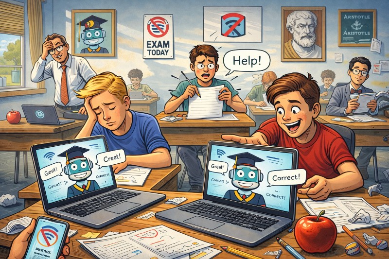 Grafik: Wie KI im Klassenzimmer alles löst, aber niemand mehr etwas weiß