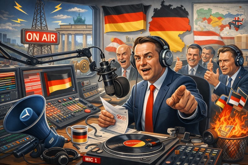 Grafik: politisches Radio mit eingebauter Gesinnungsgarantie