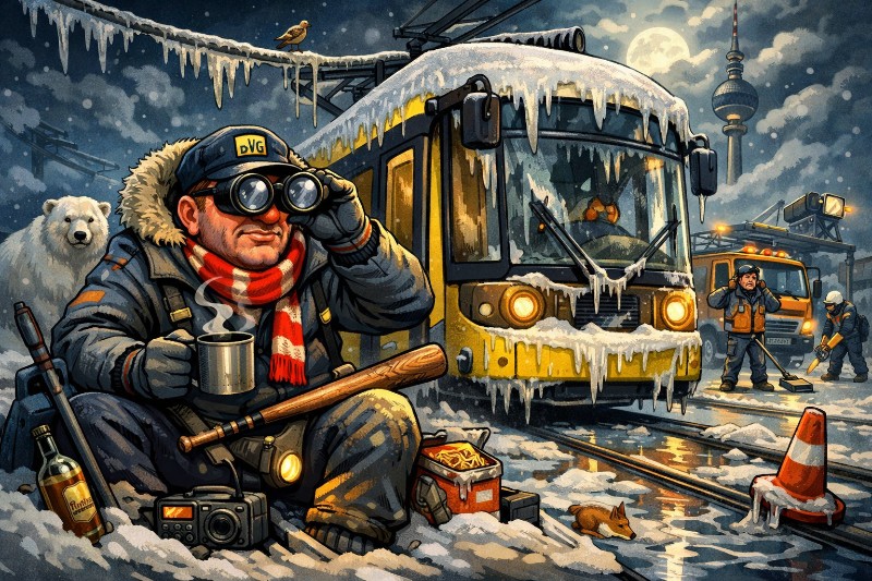 Grafik: Straßenbahnfahrer als Wächter der gefrorenen Gleise