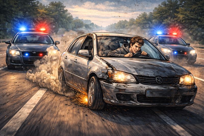 Grafik: jugendlichen Ehrgeiz, gestohlene Kennzeichen und die Autobahn als Bewerbungsgespräch