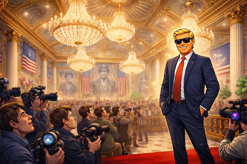 Grafik: Einen riesigen, teuren, goldglänzenden, absolut nicht zu übersehenden Ballsaal.