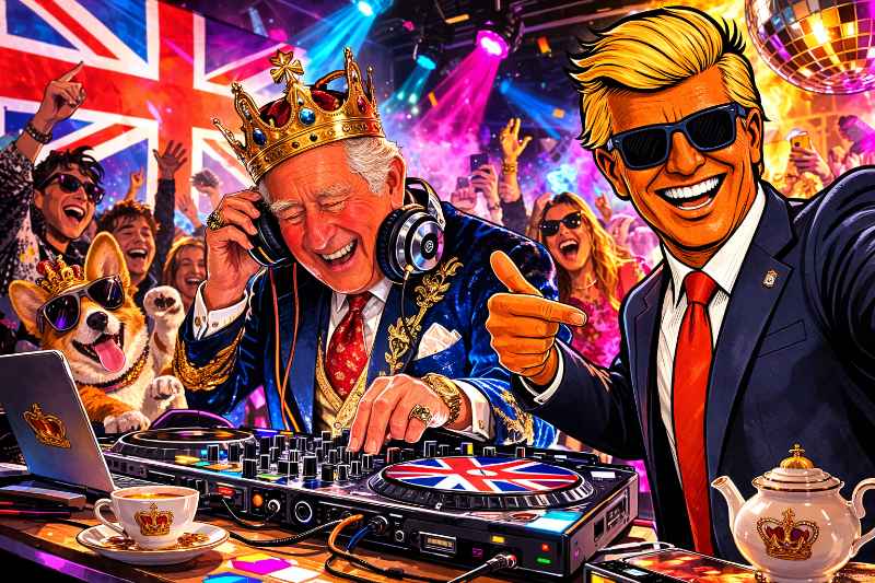 Grafik: König Charles III. – plötzlich DJ.