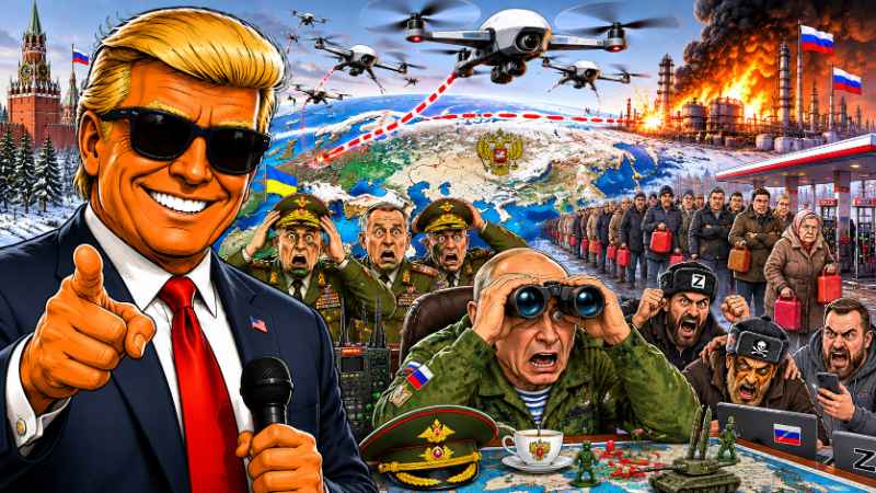 Grafik: Ronald Tramp über Putins Drohnen-Blamage