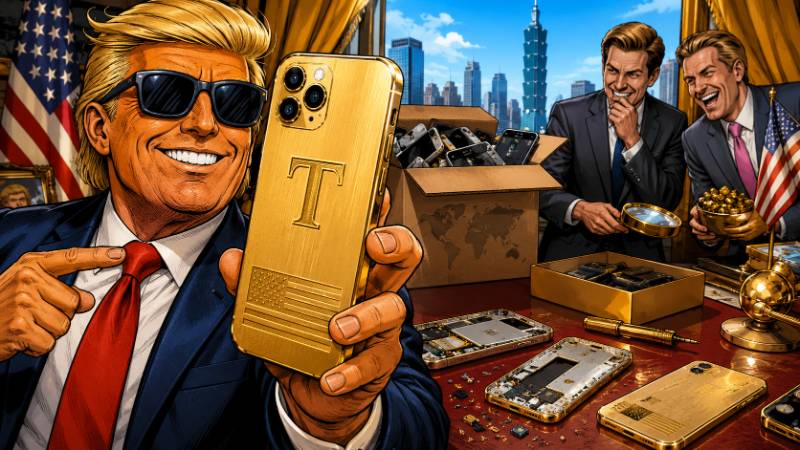 Grafik: Ronald Tramp testet das goldene Trump-Handy