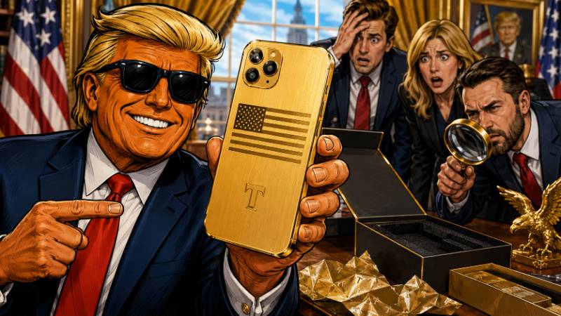 Grafik: Ronald Tramp testet das goldene Trump-Phone