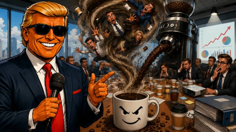 Grafik: Ronald Tramp gegen die Kaffee-Konferenz