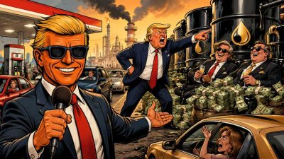 Ronald Tramp exklusiv: Erst Krieg, dann Tankrabatt – Donalds Öl-Bumerang