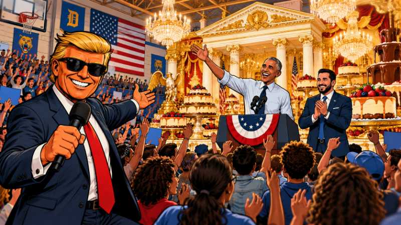 Grafik: Ronald Tramp: Obamas Angriff auf Trumps Goldpalast