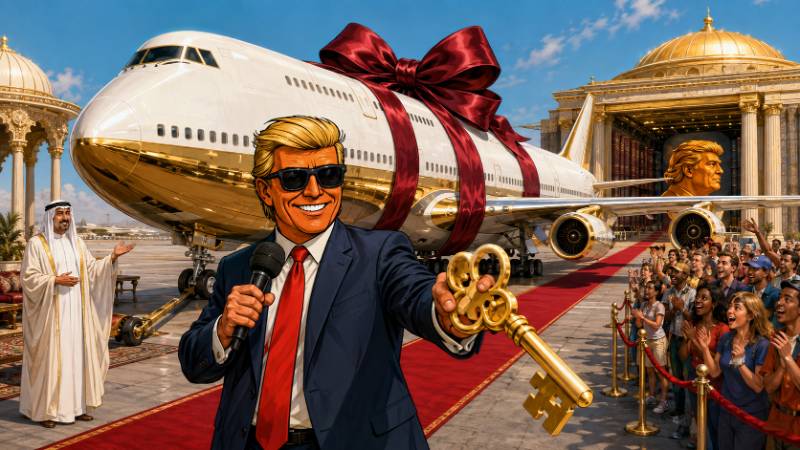 Grafik: Ronald Tramp und das fliegende Volksgeschenk
