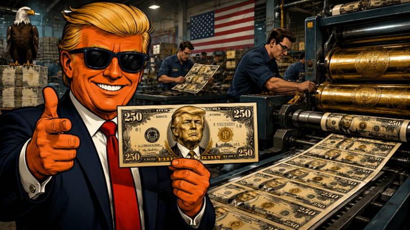 Grafik: Trump, Geldscheine und Amerikas Mega-Ego