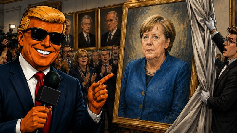 Grafik: Ronald Tramp: Merkel zieht an die Wand: Merkel zieht an die Wand