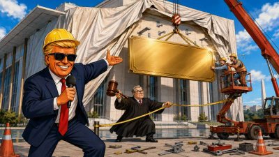 Trump schlägt zurück: Der Präsident kommt jetzt als Kleingedrucktes an die Fassade