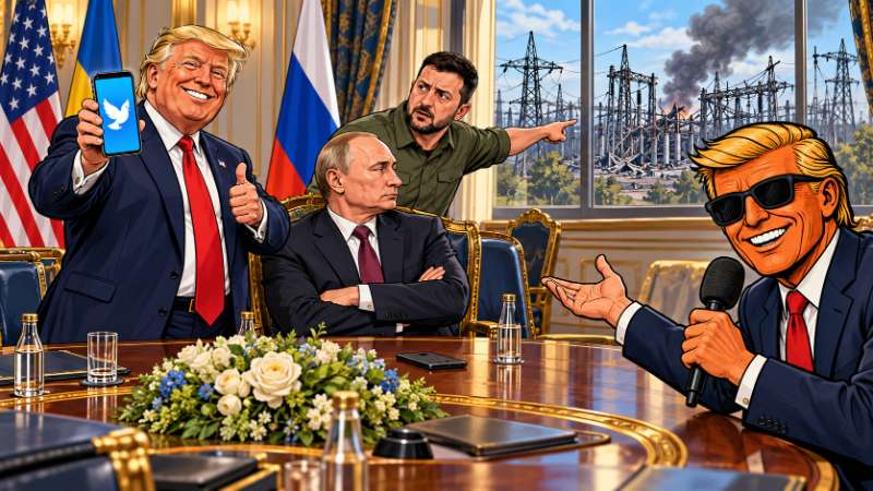 Grafik: Trump postet Frieden – Putin bleibt im Offline-Modus