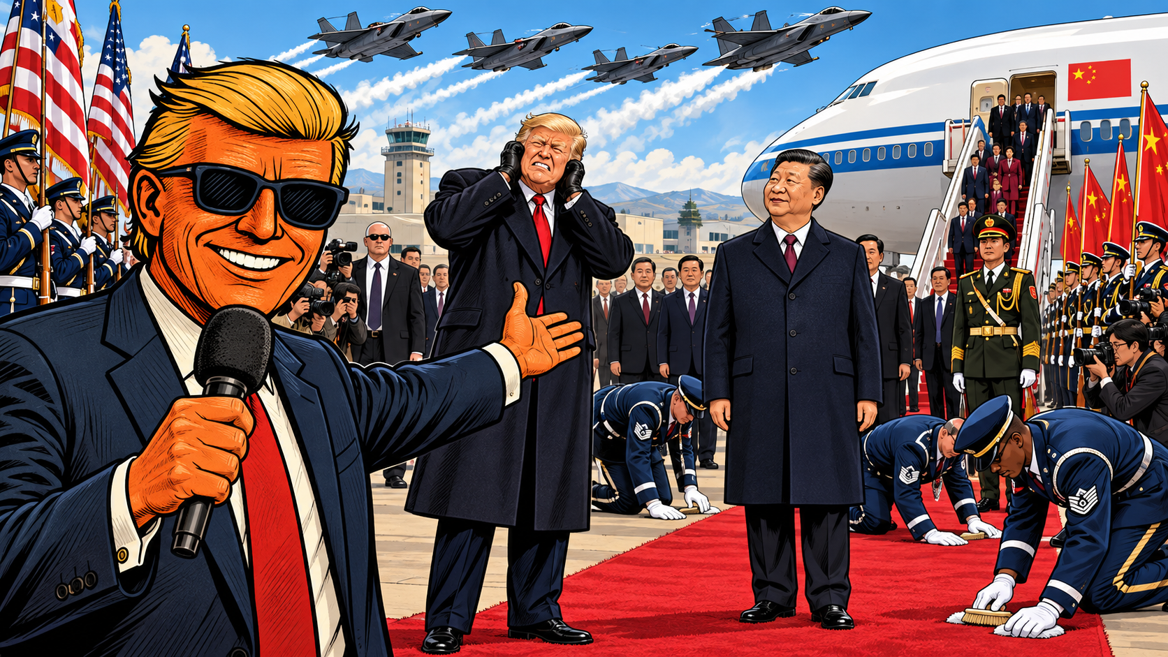 Grafik: Xi zu Besuch - Ronald Tramp beobachtet die große Show