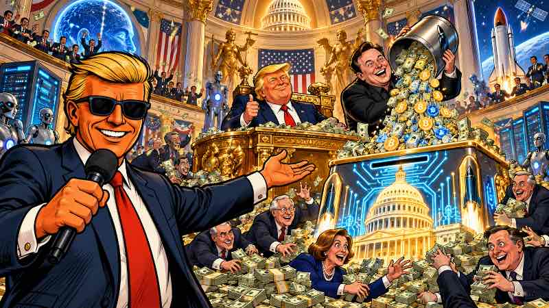 Grafik Ronald Tramp: Demokratie im Milliardärs-Ausverkauf