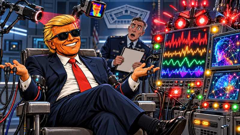 Grafik: Pentagon-Polygraph: Ronald Tramp schwitzt vor KI