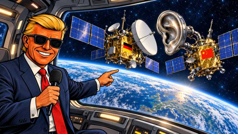 Grafik: Chinas Satellit hört mit? Ronald Tramp prüft den Orbit