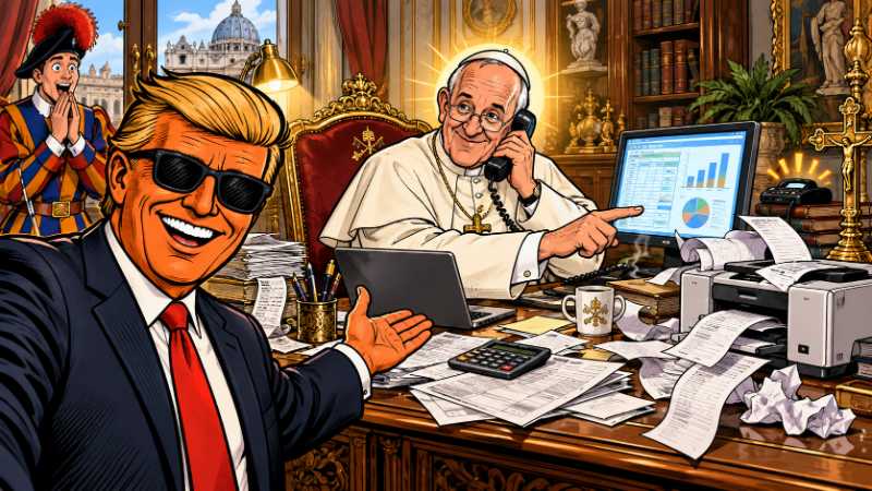 Grafik: Papst Leo - Gottes Mann für Steuer und Computer