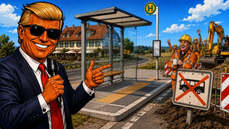 Grafik: Die Bushaltestelle ohne Bus – Ronald Tramp