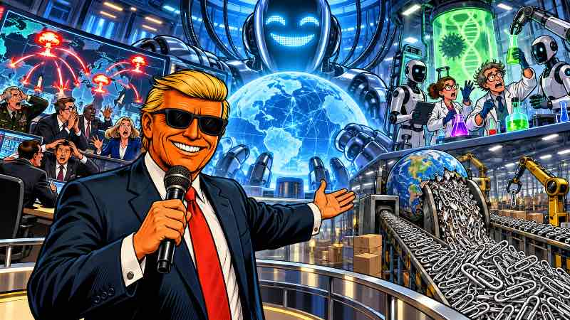 Grafik: KI-Apokalypse: Ronald Tramp prüft den Weltuntergang