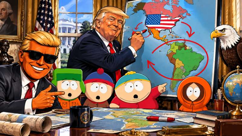 Grafik: South America - South Park kontert Trumps Landkarte