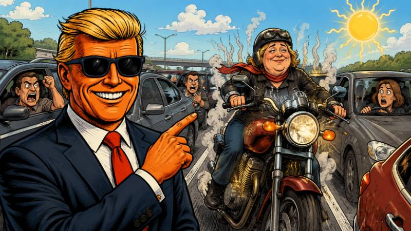 Grafik: Motorräder, Fahrtwind und politische Physik